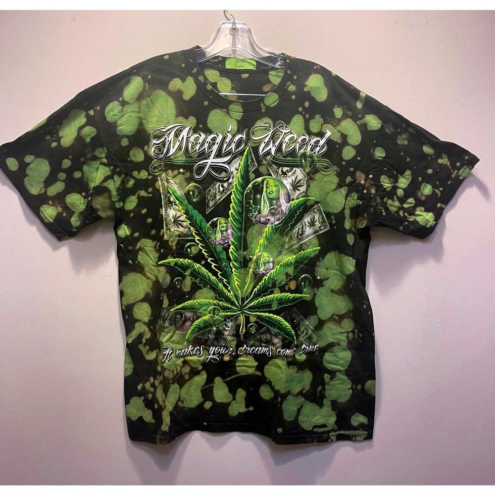 Vintage Dyed "Magic Weed" Marijuana T-Shirt Mens XL Short Sleeve Black Green